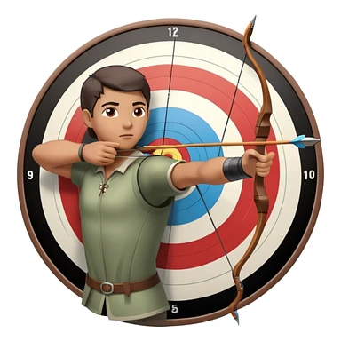 An archer drawing a bow and aiming an arrow at a target, with perfect focus and precision. The target is visible in the background, featuring concentric rings. The scene captures the concentration and skill involved in archery, emphasizing the elegance and accuracy of the sport. sticker