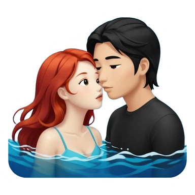 long black haired asian guy kiss redhead girl in ocean sticker