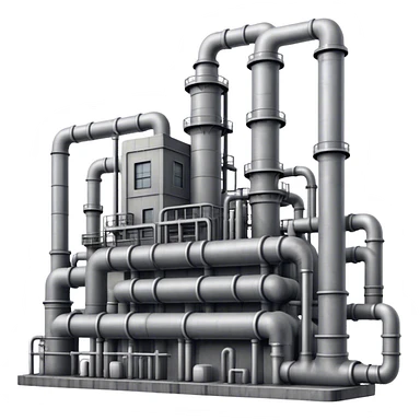 
An emoji of an industrial factory in realistic gray tones, with pipes sticker