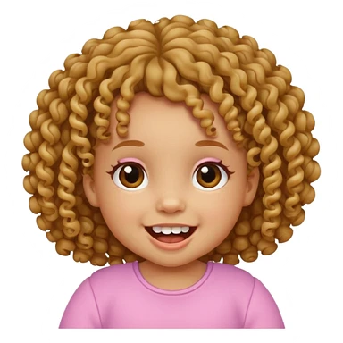 baby girl emoji, curly hair, two upper and lower teeth, cheerful expression sticker