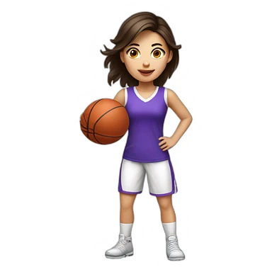 White skin brunette female playing football with small basket ball sticker