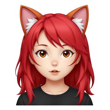 cute anime girl with cat ears, red blowing hair sticker