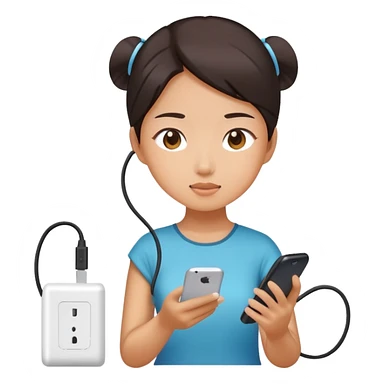  A chinese girl using a phone while charging sticker