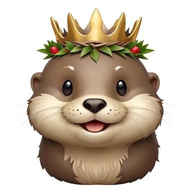 really cute smiling joyful otter face in three-quarter profile view with simple thorny stem wrapped horizontally around its forehead like Jesus Christ's Crown of thorns, Apple emoji style, glossy finish, polished look sticker