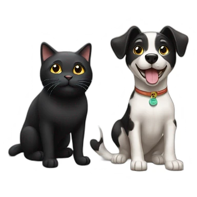 happy dog and a black cat sticker