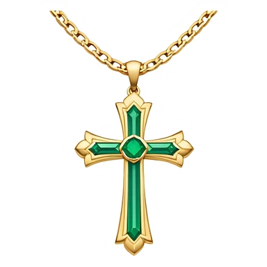 Gold cross necklace with emerald in middle sticker