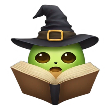 Tofu and avocado reading a book with a witch hat sticker