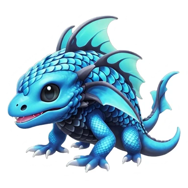 Multicolored dark shiny bioluminescent glowing black and cyan and blue gloomy spooky cute adorable scales-covered pretty cool elegant realistic abyssal exotic Fakémon-Pokémon-Trico-creature, full body sticker