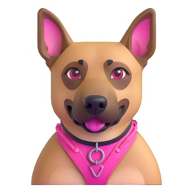 Add a pink harness, pink muzzle, and pink collar to the Belgian Malinois dog, keeping the 3D emoji iOS 18 style sticker