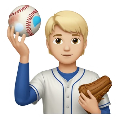 Blonde College guy holding up a baseball sticker