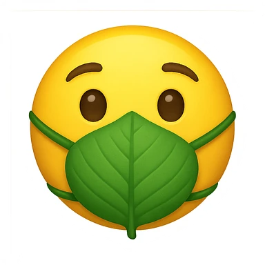 yellow face with green leaf mask, digital illustration, emoji style sticker