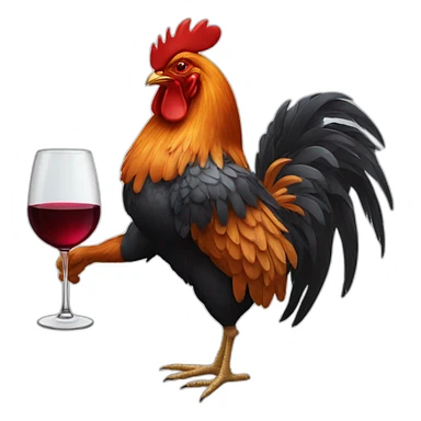 Rooster hanging a baguette and a glass of wine under his wings sticker