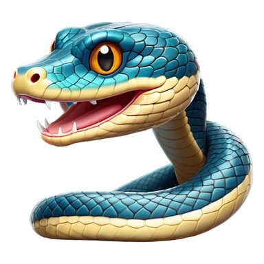 Cinematic Comical Chinese Water Snake Portrait Emoji, Head tilted dramatically with an exaggeratedly amused expression, featuring a striking, glossy scaled body with bold patterns and wide, expressive eyes filled with playful disbelief, Simplified yet hilariously expressive features, highly detailed, glowing with a slightly sassy aquatic glow, high shine, dramatic yet playful, stylized with an air of cheeky water mischief, soft glowing outline, capturing the essence of a spirited and over-the-top water snake that feels like it could slither its way into internet fame instantly! sticker