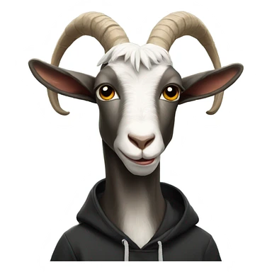 Goat with horns wearing a black hoodie sticker