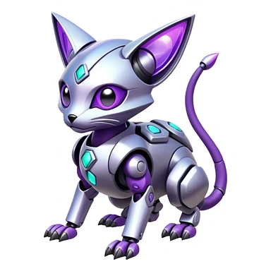  exotic iridescent silver and purple cyber-Protogen-Fakémon-Pokémon-Vernid-robot-feline-creature sticker