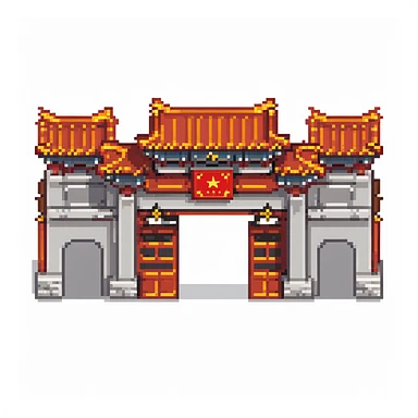 Tiananmen Square in Beijing with traditional Chinese architecture gate, sunny day, travel landmark illustration sticker