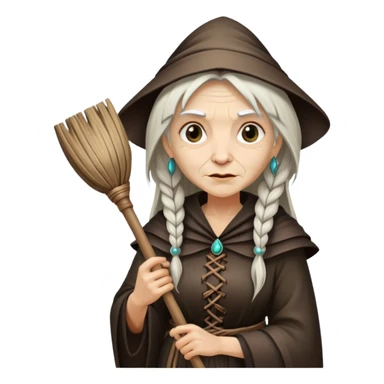 Baba Yaga sorceress woman holding a broom, old and wise sticker