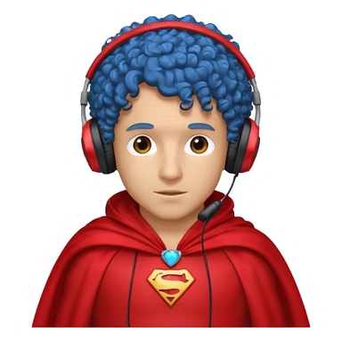 blue curly haired man with headphone and red costumes  sticker