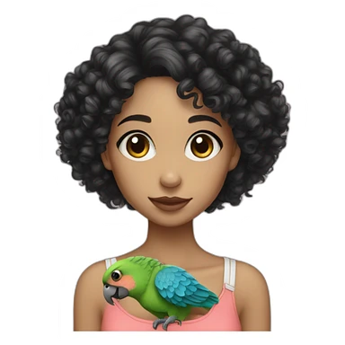 parrot lover girl white skin black curly hair sticker