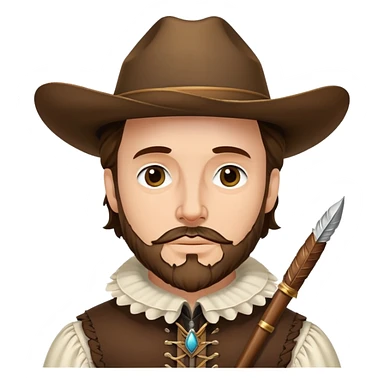Shakespeare as a cowboy with ruff collar, quill pen and cowboy hat sticker