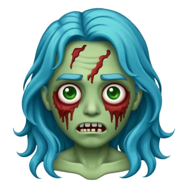 Make a zombie emoji with wavy hair blue,long hair sticker