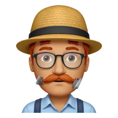 venice gondolier with red hair, iconic hat, normal glassess and mustache sticker