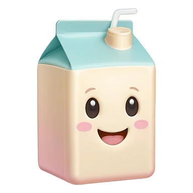 Cinematic adorable milk carton, soft pastel colors, tiny rounded edges, chubby smiling face, warm glowing highlights, gently tilting in a playful pose. sticker