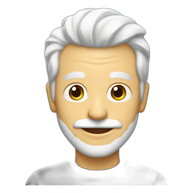 Create an emoji of a man smiling, with white hair and with a short but neat white beard and moustache sticker