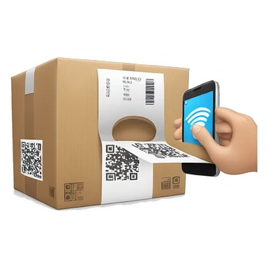 hand with phone scanning a parcel's qr-code sticker