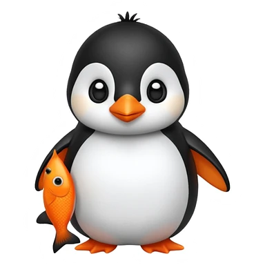 A cute penguin doll holding an orange fish. sticker