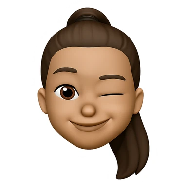 Create an emoji style head of this person with a winking expression, transparent background. The style should resemble apple style emojis with concise details. sticker