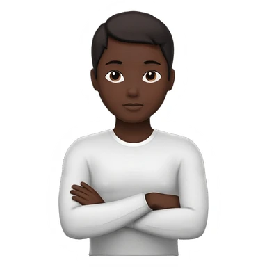 Minimalist human silhouette, upper body only, arms crossed, no facial features, solid dark shape, flat icon style, centered, transparent background sticker