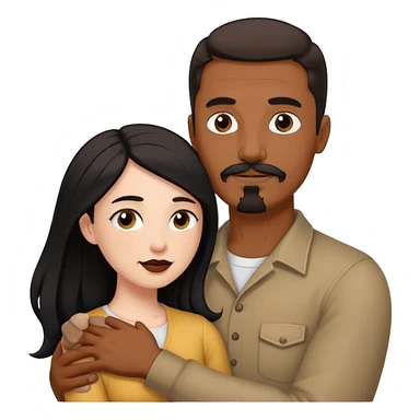 Tall man with brown mustache and goatee hugging a short pale woman with long black hair sticker