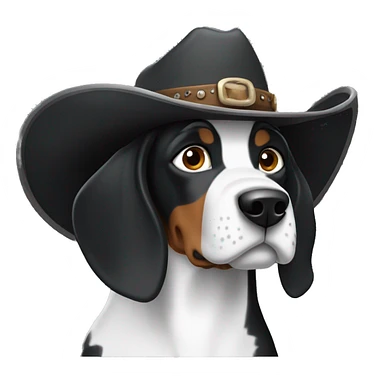 Black and white coonhound wearing a cowboy hat  sticker