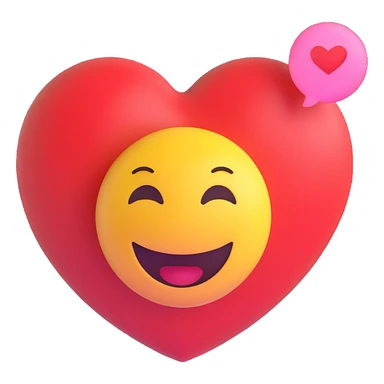 3D smiley emoji, round shape, in love, love thought bubble, smiling face, no body sticker