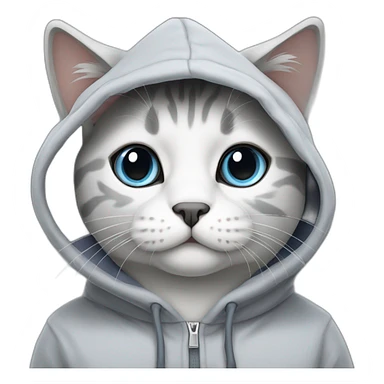 Grey and white scottish cat wearing hoodie sticker