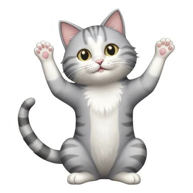 grey and white cat doing a big long stretch reaching up into the air sticker