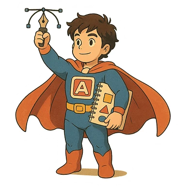 superhero character named Icon with a graphic designer theme sticker