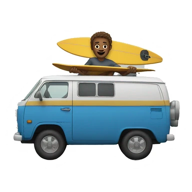 Guy surfing with old van behind him  sticker