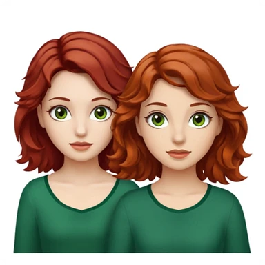 Two girls : one with red hair medium and wavy, brown eyes with long eyelashes and white skin. The other with wavy brown hair medium, green eyes with long eyelashes and tan  sticker