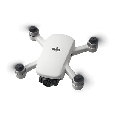Redesign the cricket ball to be white and transform it to look like a realistic DJI drone with DJI-style propellors and body, depicted spinning. Remove the background completely, isolating the drone design. sticker