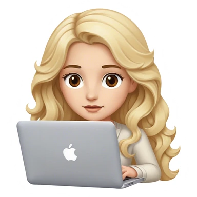 Blonde model with brown eyes, long wavy hair, typing on MacBook  sticker