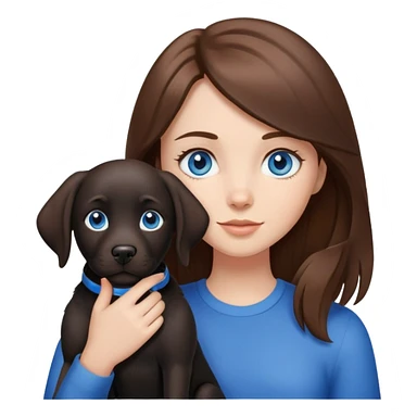 Brown hair girl with blue eyes holding a black lab dog sticker