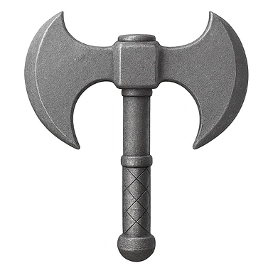 Recolor this bronze battleaxe to a slightly worn iron, keep the same shape, realistic metallic iron, emoji style, transparent background. sticker