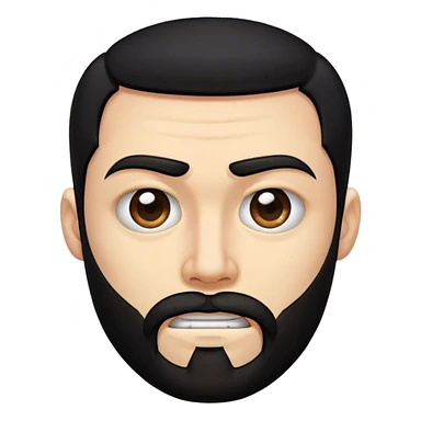 Distorted cartoon face after punch, stretched cheeks, trimmed beard, medium-length black hair, short sides, hair forward, transparent background. sticker