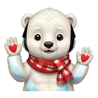 baby Polar Bear, smiling, hi five, wearing red Checkered Triangle scarf sticker