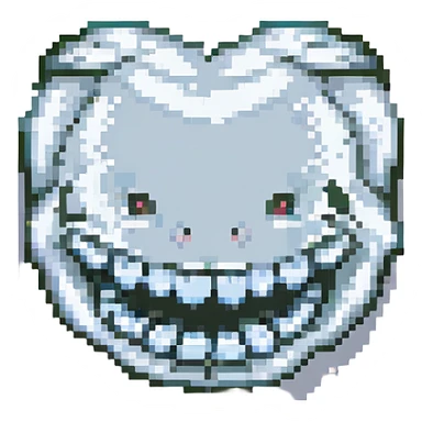 silver teeth, pixel art style, metallic effect, small size sticker