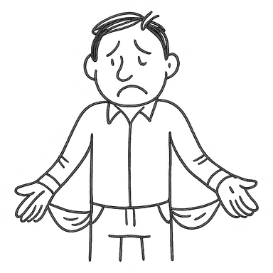 hand drawn sketch of a sad man with empty pockets sticker