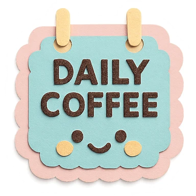 kawaii daily coffee signboard with scalloped pastel frame sticker