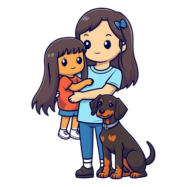 Black long-haired girl holding Doberman sticker
